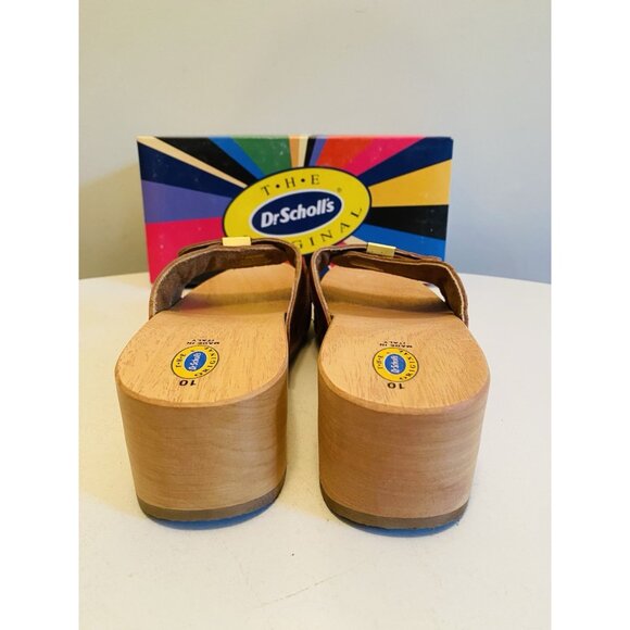 Dr Scholls Women Size 10 M Wood Exercise Clog Sandal Tan Leather Slide Shoe New - Picture 11 of 15